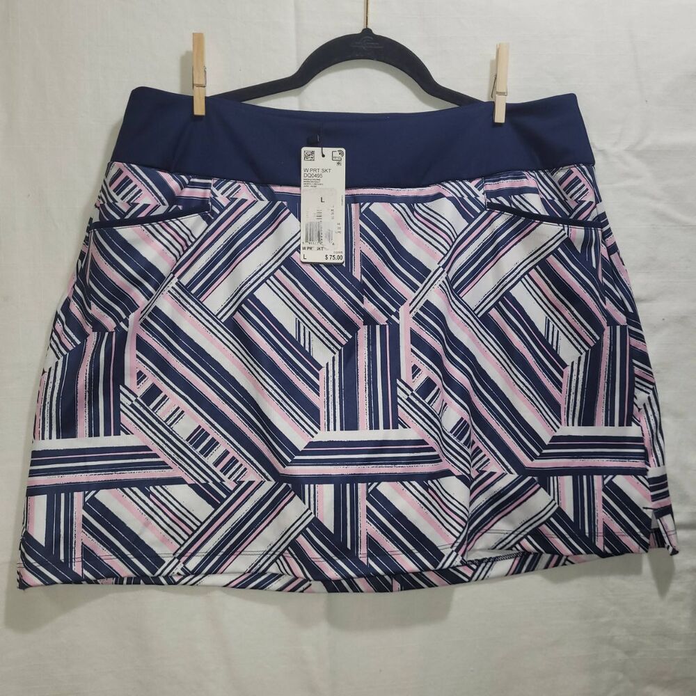 NWT Adidas Light Pink Navy Geometric Print Athletic Skirt DQ0495 Size L - Picture 1 of 13